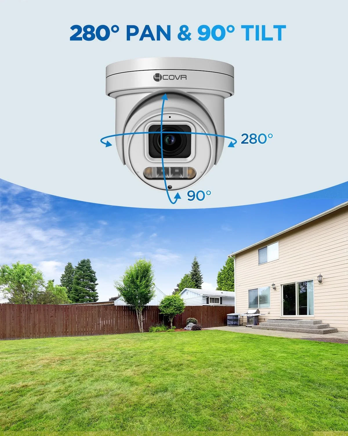 سیستم دوربین مداربسته چرخشی 16 کانال PoE 4COVR، دوربین های چرخشی 5 مگاپیکسلی IP با صدای دو طرفه، چرخش 280 درجه افقی و 90 درجه عمودی، زوم اپتیکال 5X، دید در شب رنگی هوشمند، تشخیص انسان و وسیله نقلیه، دستگاه ضبط 4K با هارد 4 ترابایتی، مدل LY5XCP5M1612