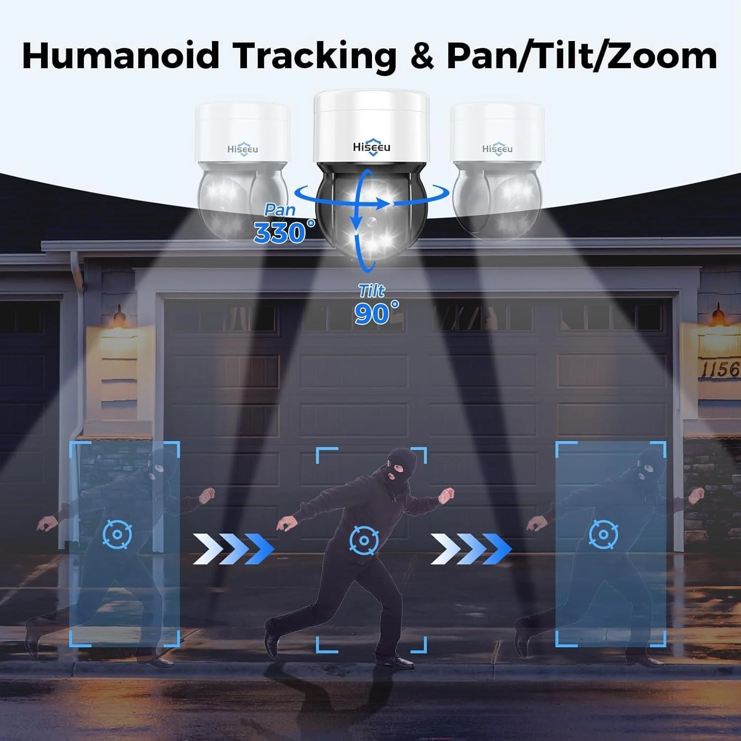 دوربین مداربسته تحت شبکه 4K PoE هایسیو با قابلیت چرخش 330 درجه افقی و 90 درجه عمودی و ردیابی انسان، سیستم دوربین مداربسته NVR با 8 دوربین 8 مگاپیکسلی PoE PTZ مناسب فضای باز و داخل، صدای دو طرفه، دید در شب رنگی، ضبط 24/7