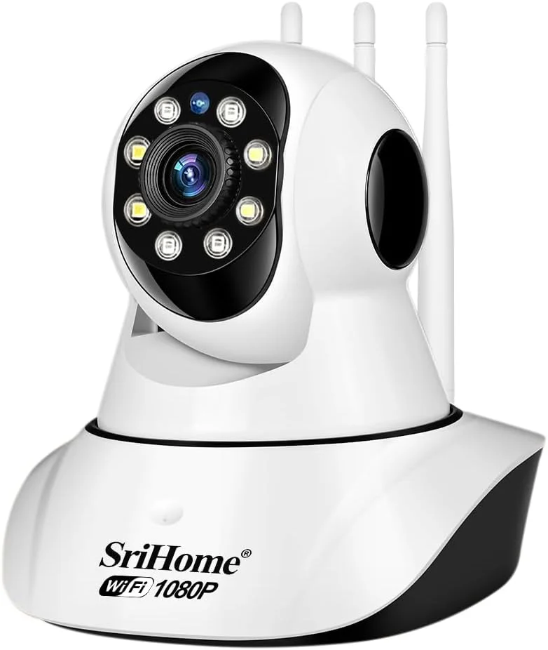 AECAM - SriHome SP029 دوربین مداربسته تحت شبکه بی‌سیم PTZ با قابلیت تشخیص حرکت انسان، کیفیت 2 مگاپیکسل و 1080P، دید رنگی کامل، ارتباط صوتی دو طرفه و قابلیت استفاده به عنوان مانیتور کودک (64 گیگابایت)