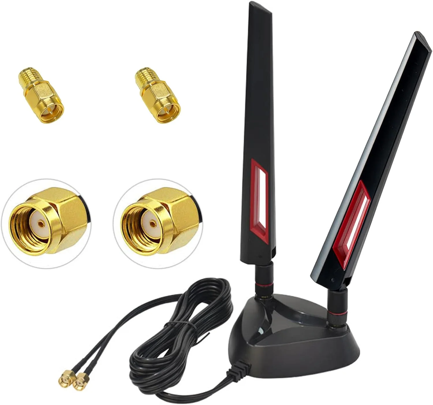 آنتن سه باندی AMTAM WiFi 6E با فرکانس 6GHz، 5GHz و 2.4GHz، پایه مغناطیسی RP-SMA WLAN به همراه کابل افزایش طول 2 متری برای کامپیوتر، مادربرد بلوتوث، روتر WiFi 6، دوربین، کامپیوتر رومیزی وایرلس
