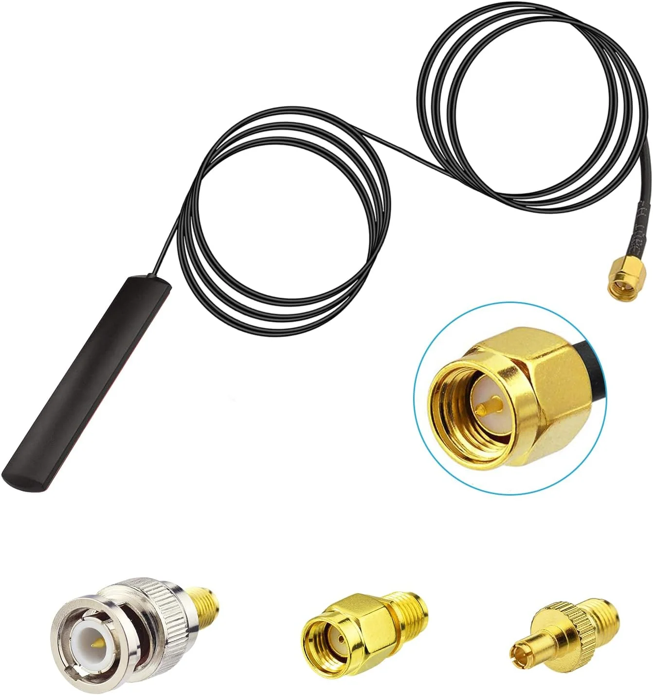 آنتن GSM 4G با قدرت 3dBi، اتصال SMA نر، نصب شیشه ای + 3 آداپتور SMA به BNC / TS9 / RP-SMA برای روتر 2G 3G 4G و آنتن وای فای بی سیم