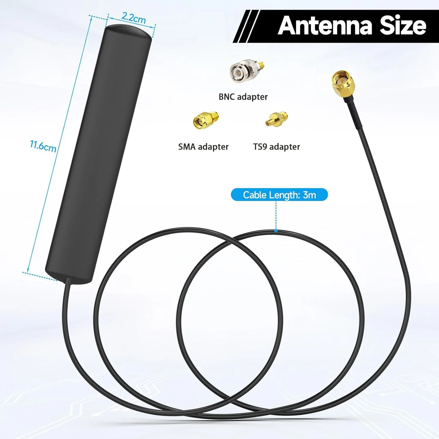 آنتن GSM 4G با قدرت 3dBi، اتصال SMA نر، نصب شیشه ای + 3 آداپتور SMA به BNC / TS9 / RP-SMA برای روتر 2G 3G 4G و آنتن وای فای بی سیم