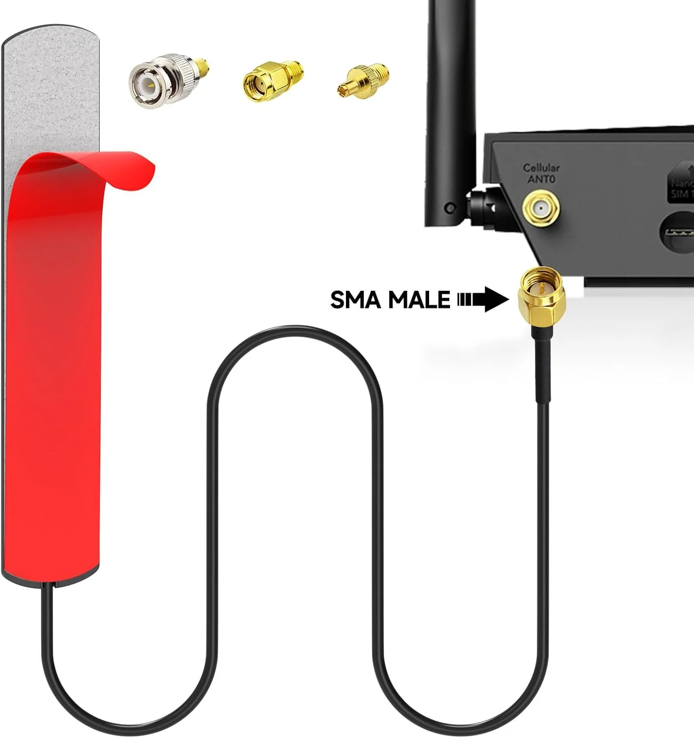 آنتن GSM 4G با قدرت 3dBi، اتصال SMA نر، نصب شیشه ای + 3 آداپتور SMA به BNC / TS9 / RP-SMA برای روتر 2G 3G 4G و آنتن وای فای بی سیم