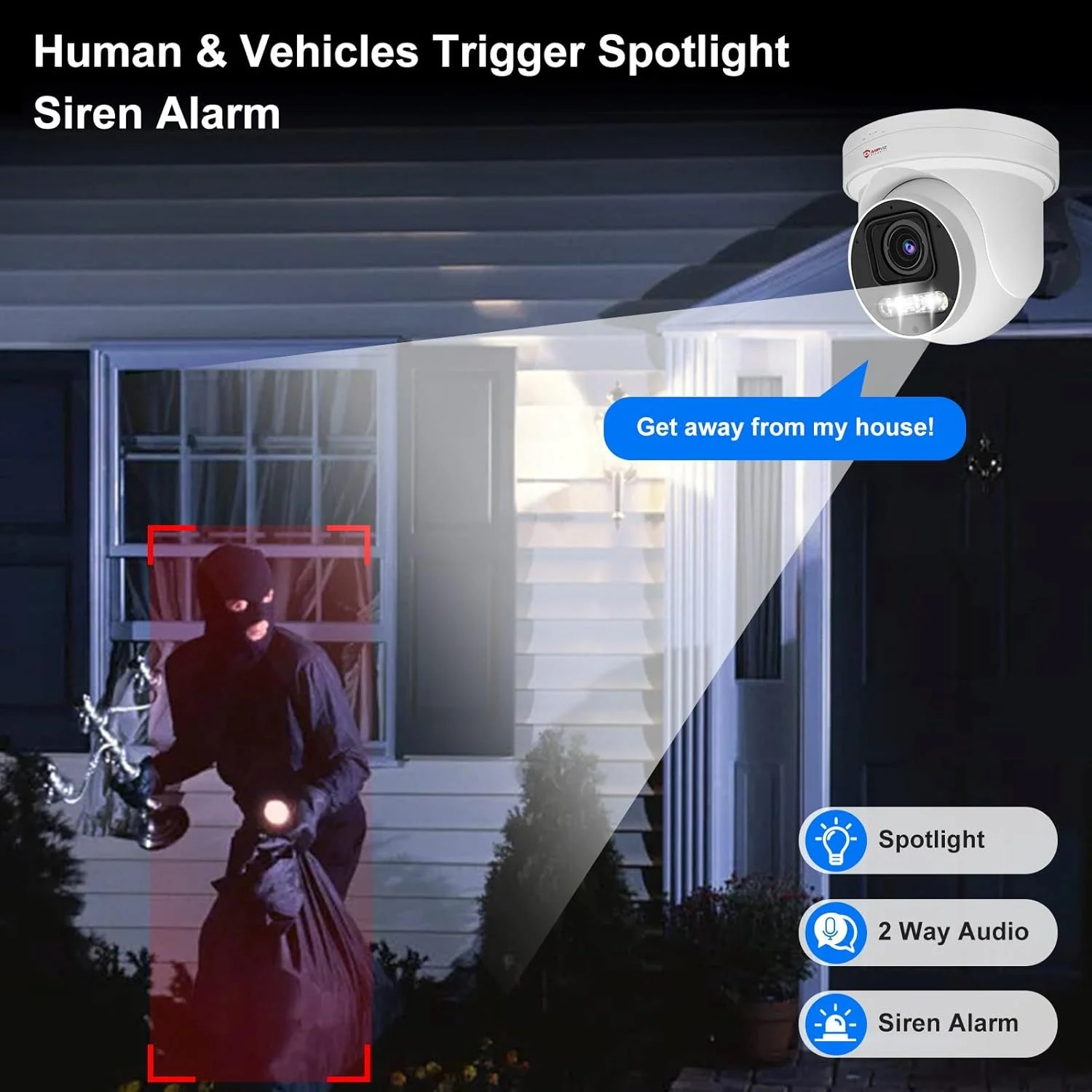 دوربین مداربسته تحت شبکه 4K 8MP PoE PTZ مناسب فضای باز، زوم اپتیکال 5X لنز 2.7~13.5mm، چرخش افقی 280 درجه عمودی 90 درجه، با قابلیت تشخیص انسان و وسیله نقلیه، نورافکن و آلارم صوتی، ارتباط صوتی دو طرفه، درگاه کارت SD، استاندارد IP66