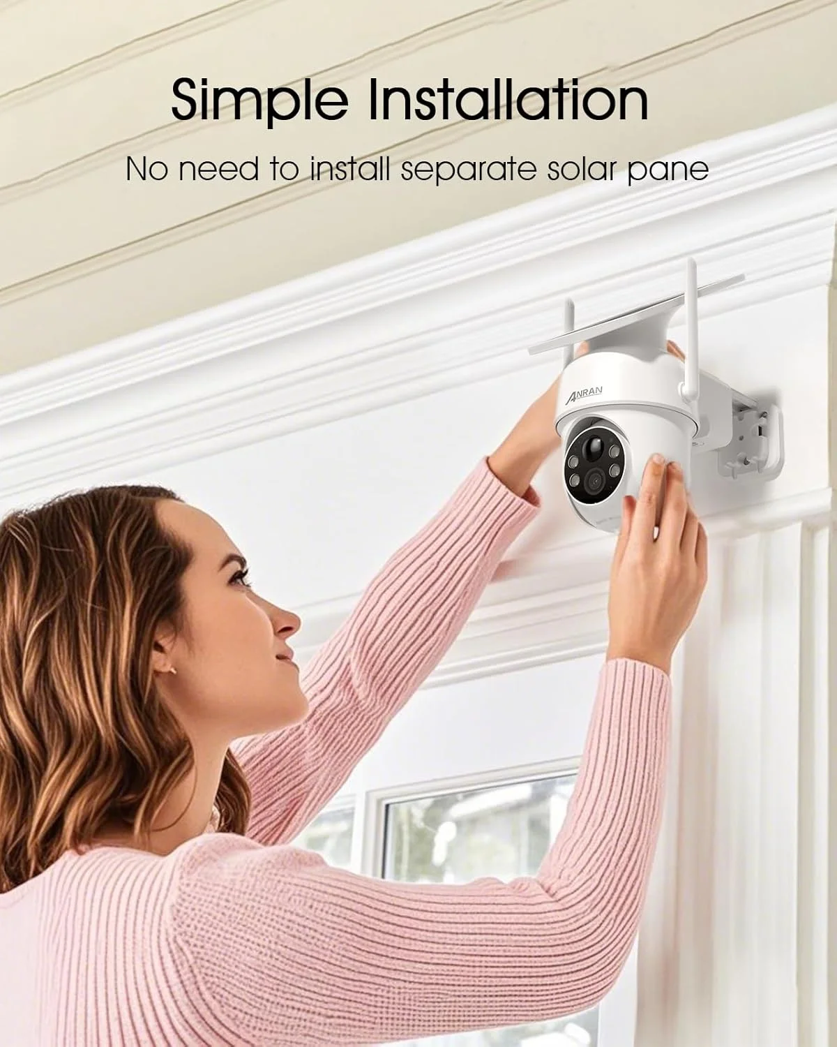 دوربین های امنیتی خورشیدی بی سیم ANRAN 5MP، دوربین وای فای 2.4G برای امنیت خانه با پنل خورشیدی ثابت، PTZ 360 درجه برای نظارت بر خانه، تشخیص انسان PIR، دید در شب رنگی، مکالمه 2 طرفه، 2 عدد