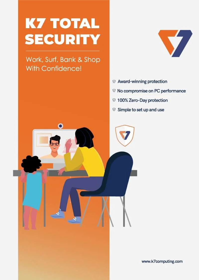 آنتی ویروس K7 Total Security 2025 برای لپ تاپ/کامپیوتر ویندوزی | 4 کاربر، 1 سال | امنیت اینترنت، امنیت داده، محافظت از تهدیدات