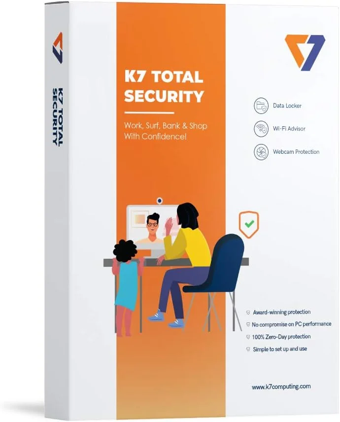 آنتی ویروس K7 Total Security 2025 برای لپ تاپ/کامپیوتر ویندوزی | 1 کاربر، 3 سال | امنیت اینترنت، امنیت داده، محافظت از تهدیدات