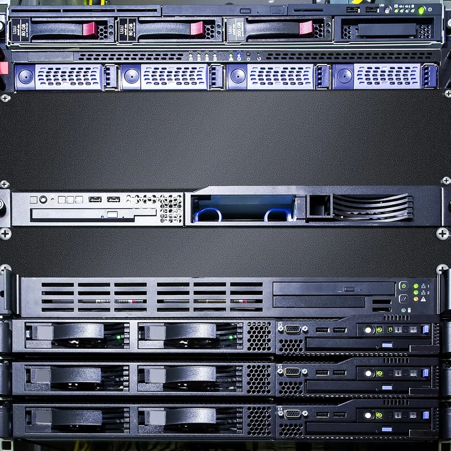 پانل های فلزی خالی برای رک، مجموعه 4 عددی شامل سایزهای 1U، 2U، 4U و 8U، مناسب برای نصب در رک 19 اینچی، رنگ مشکی