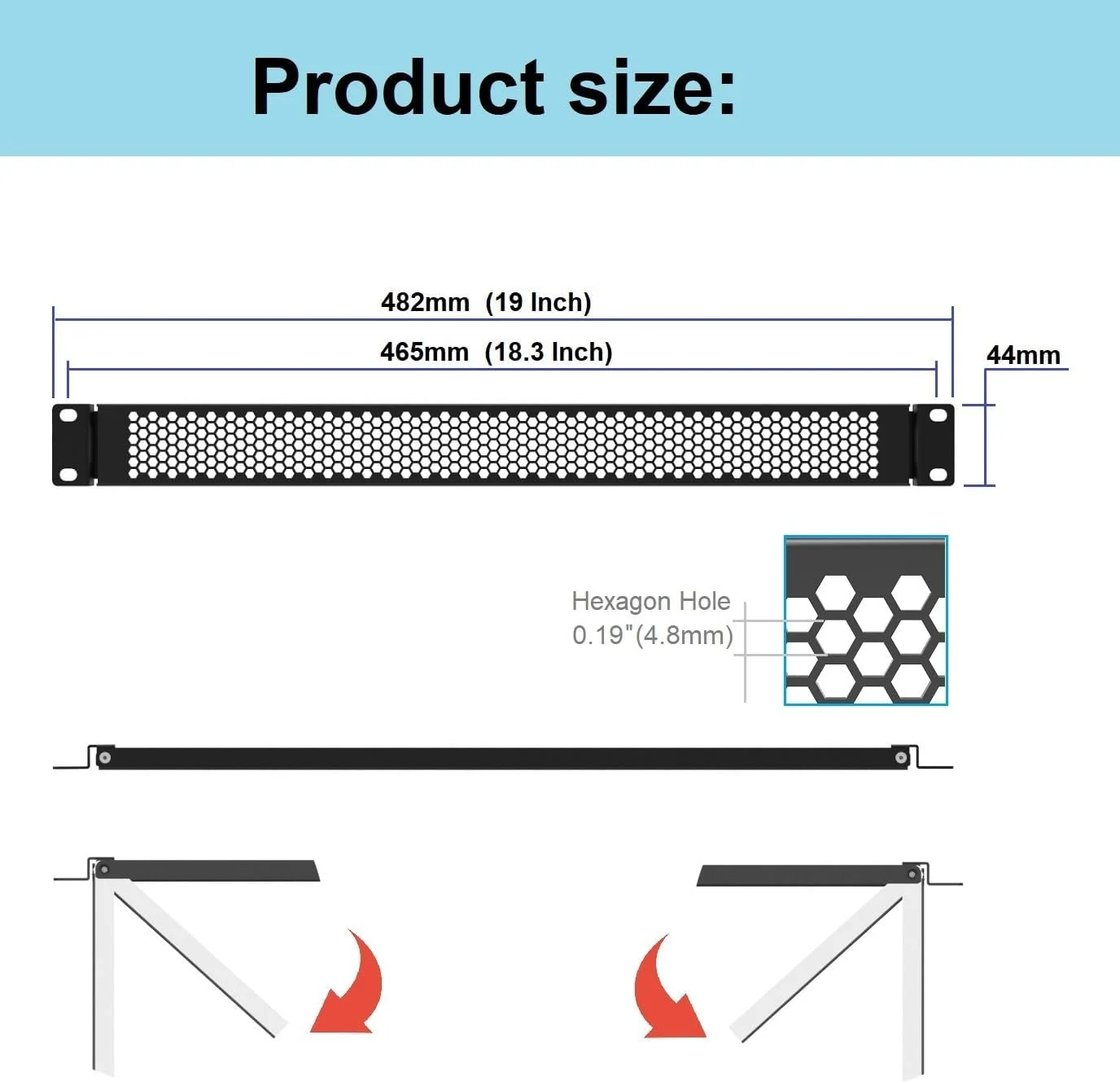 پنل قفسه ای سوراخ دار لولایی 1U برای محفظه قفسه سرور 19 اینچی یا کابینت شبکه (1UBPVented)