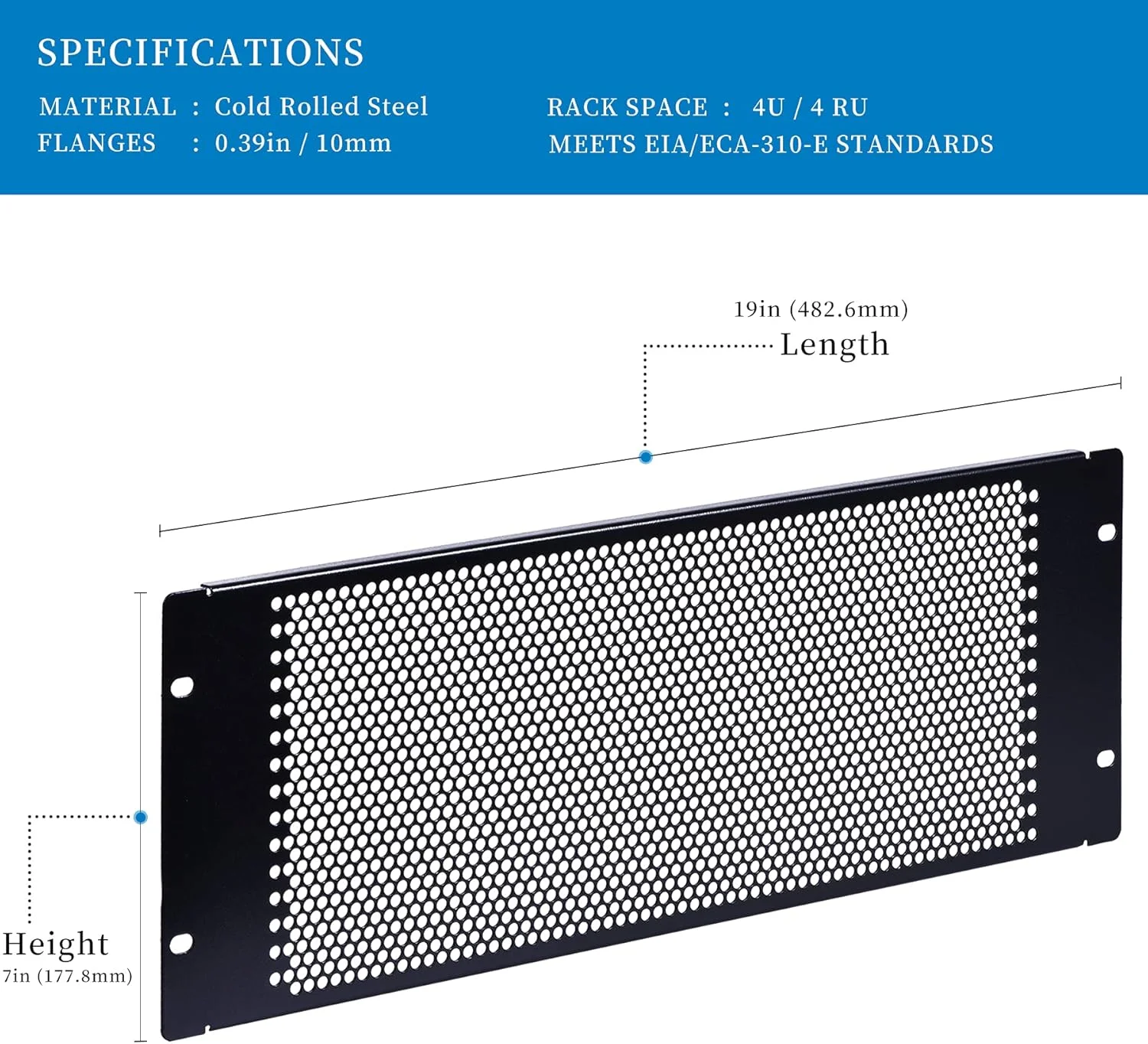 پنل فاصله گذار قفسه 4U رک‌پث با تهویه برای محفظه رک سرور 19 اینچی یا کابینت شبکه - بسته 2 عددی، مشکی