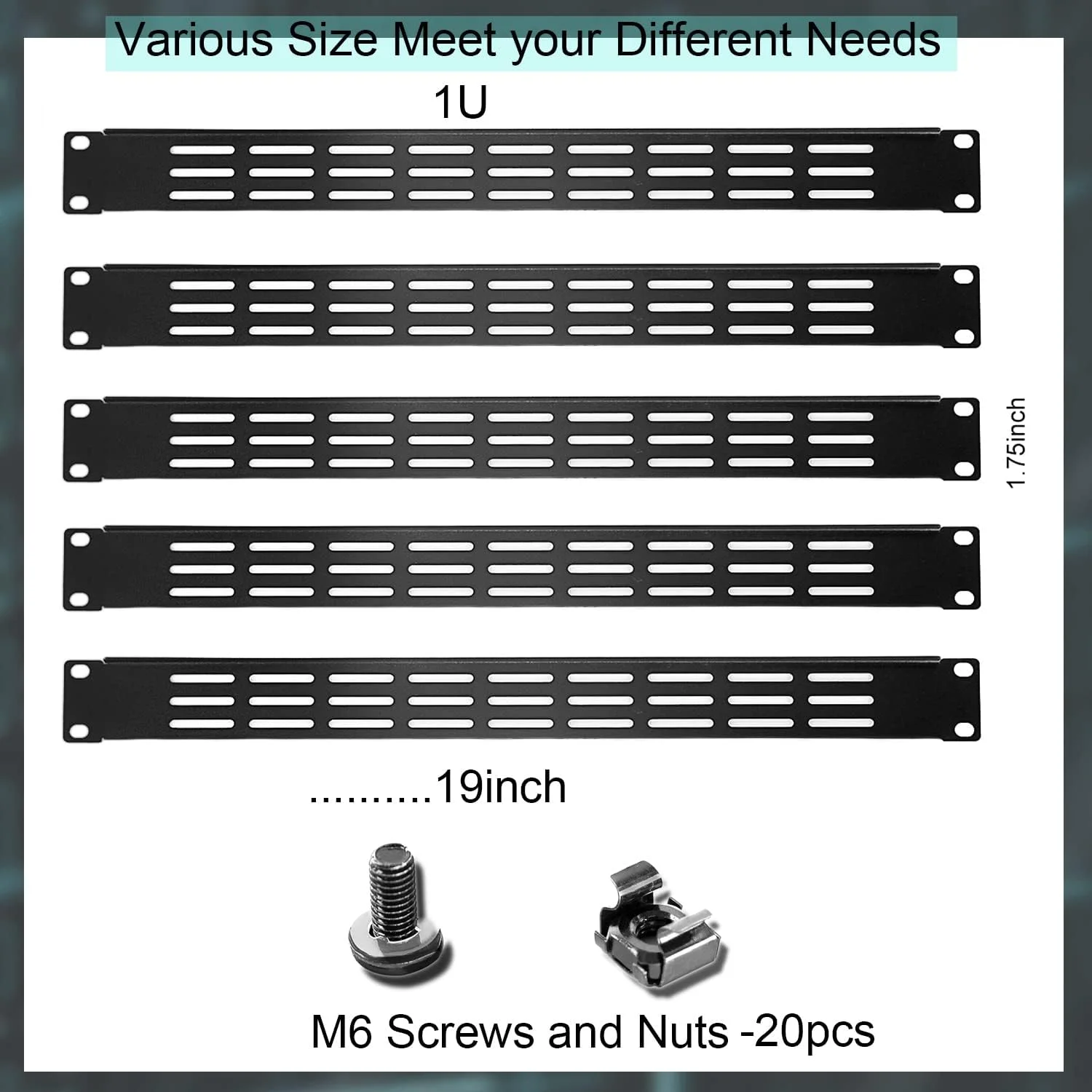 پنل رک خالی 1U 2U 3U، میله پشتیبانی پوشش رک مشکی برای محفظه کابینت شبکه نوار مدیریت کابل (1U تهویه دار 5 عددی)