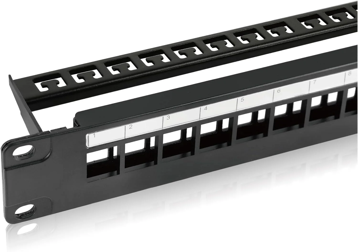 پنل پچ خالی 24 پورت Tecmojo، محفظه رک مونت 1U 19 اینچی با میله پشتیبانی مدیریت کابل، مشکی