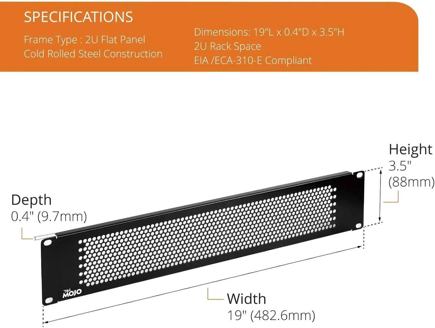 پنل خالی 2U Tecmojo، صفحه نصب رک برای رک سرور 19 اینچی، رک شبکه، محفظه ها و کابینت ها، دارای تهویه، مشکی (بسته 5 عددی)