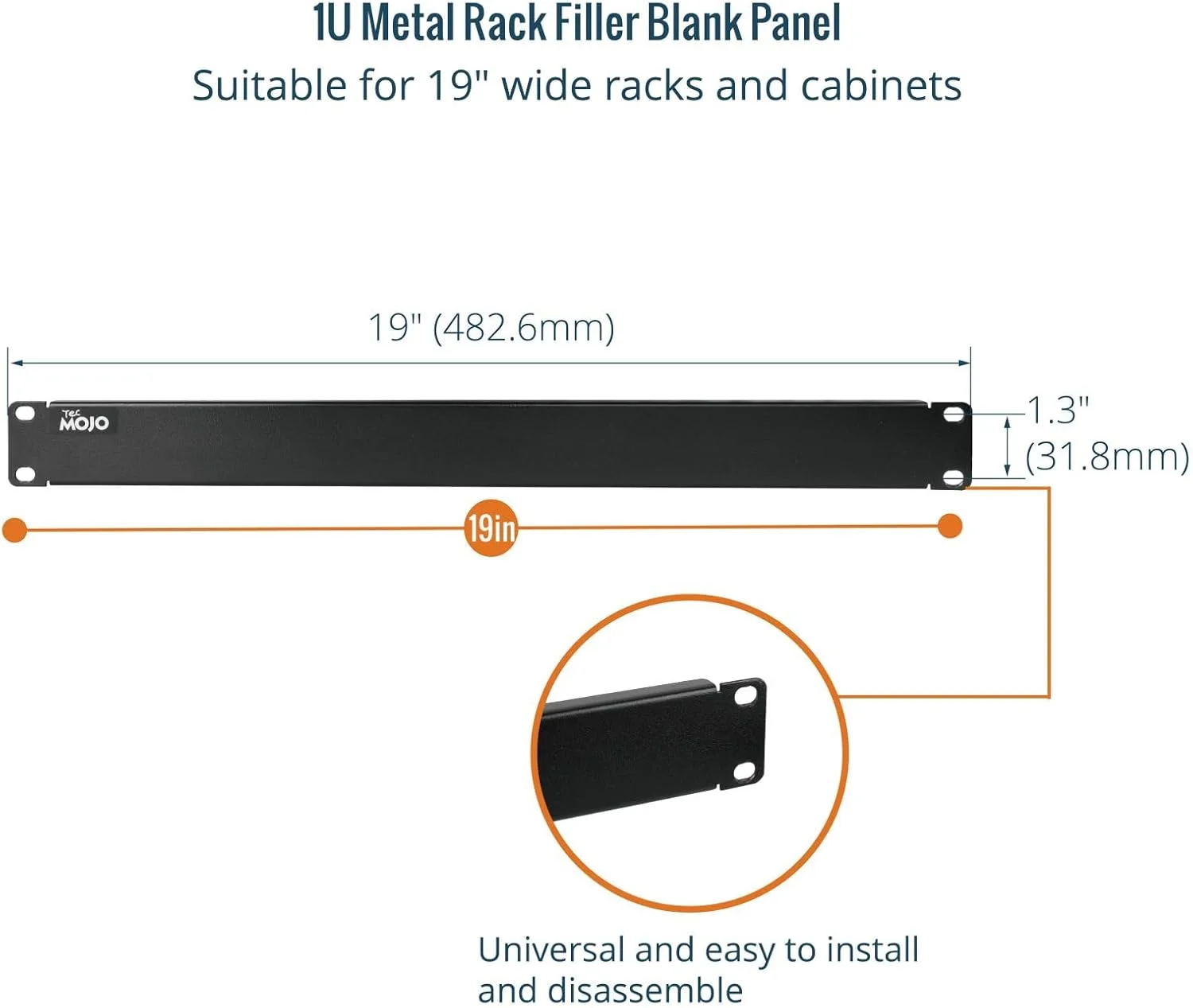 پنل خالی 1U Tecmojo، صفحه نصب رک برای رک سرور 19 اینچی، رک شبکه، محفظه ها و کابینت ها، مشکی (بسته 5 عددی 1U SOLID)
