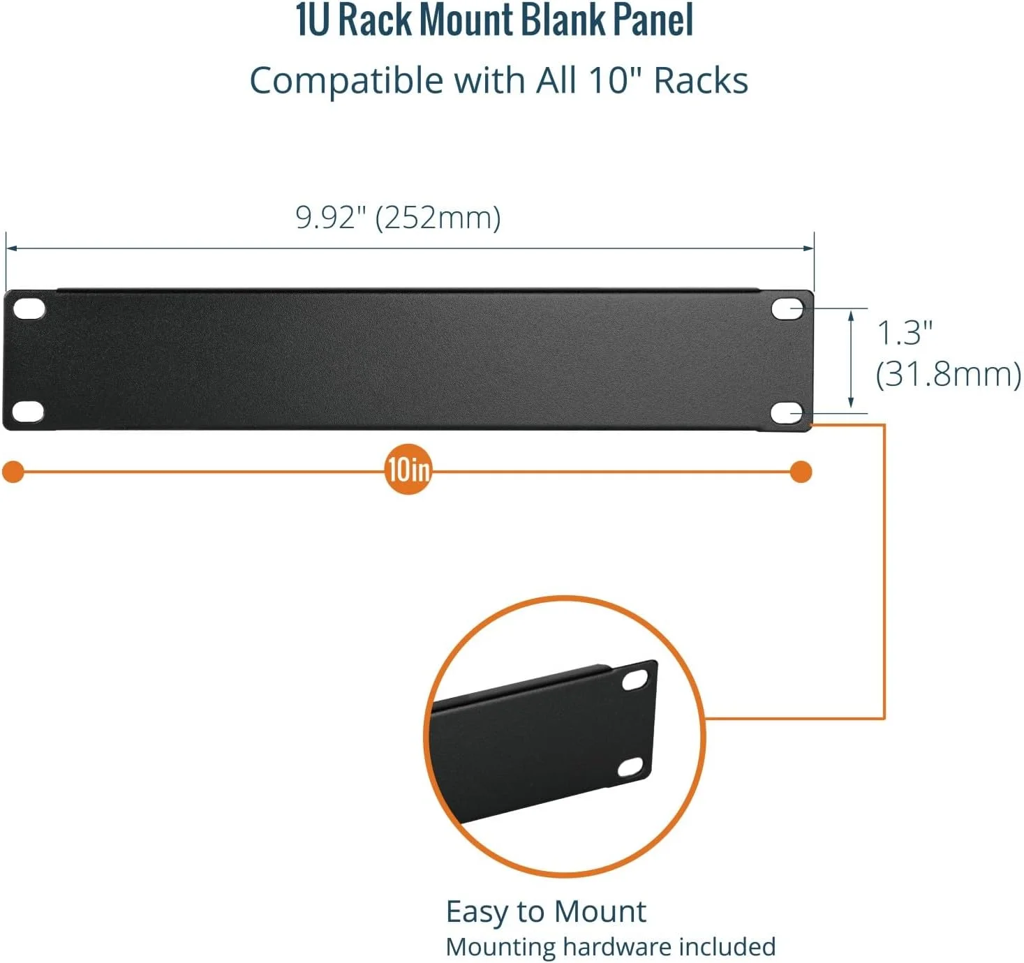 پنل پوششی رک 1U تِک موجو، بسته 2 عددی، فیلر پنل پچ استیل برای رک سرور 10 اینچی، کابینت شبکه، مرکز داده، آزمایشگاه خانگی، مشکی