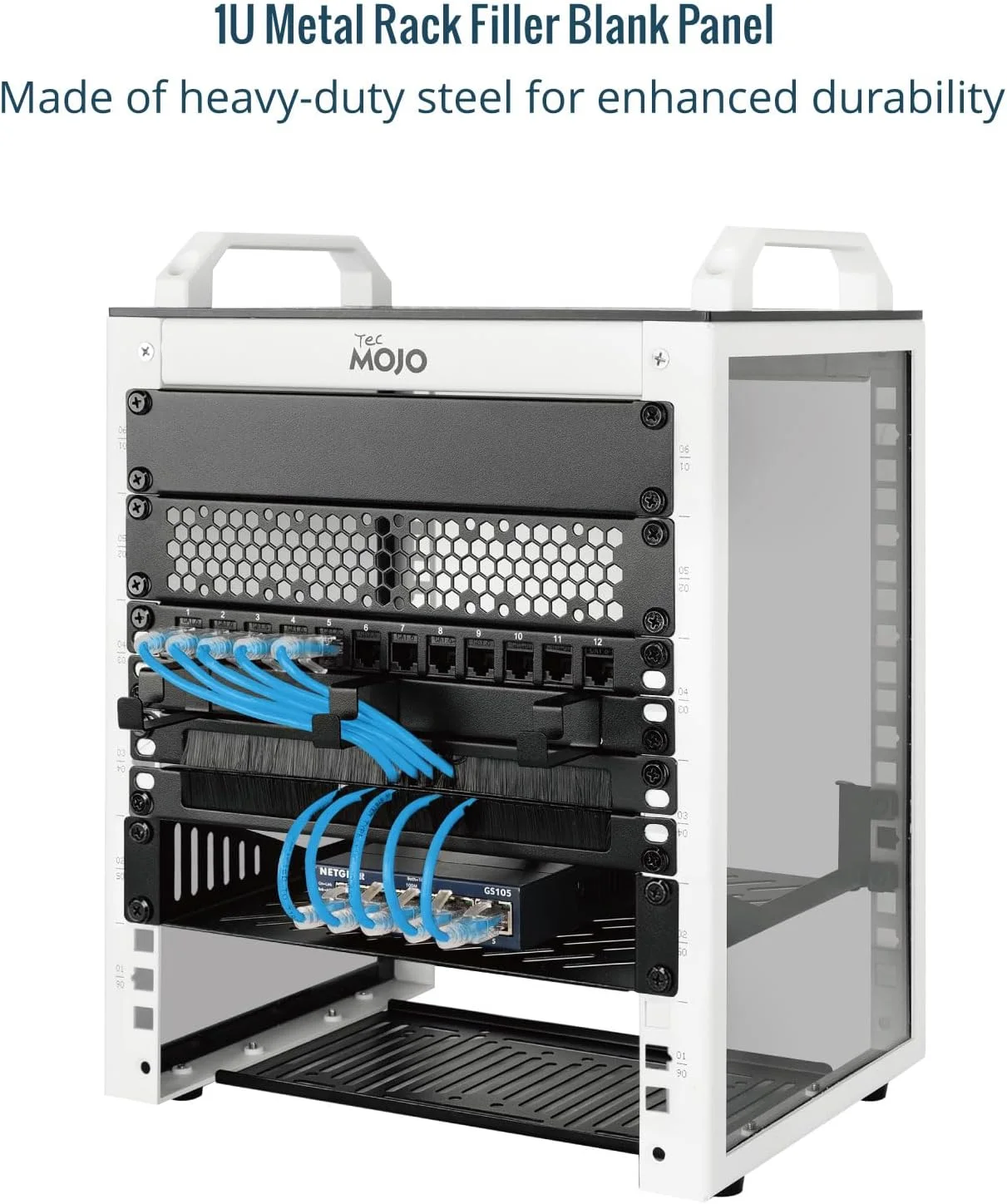 پنل رک خالی 1U تک موجو، پرکننده پنل پچ فولادی برای رک سرور با عرض 10 اینچ، کابینت شبکه، مرکز داده، آزمایشگاه های خانگی، مشکی (بسته 2 عددی)