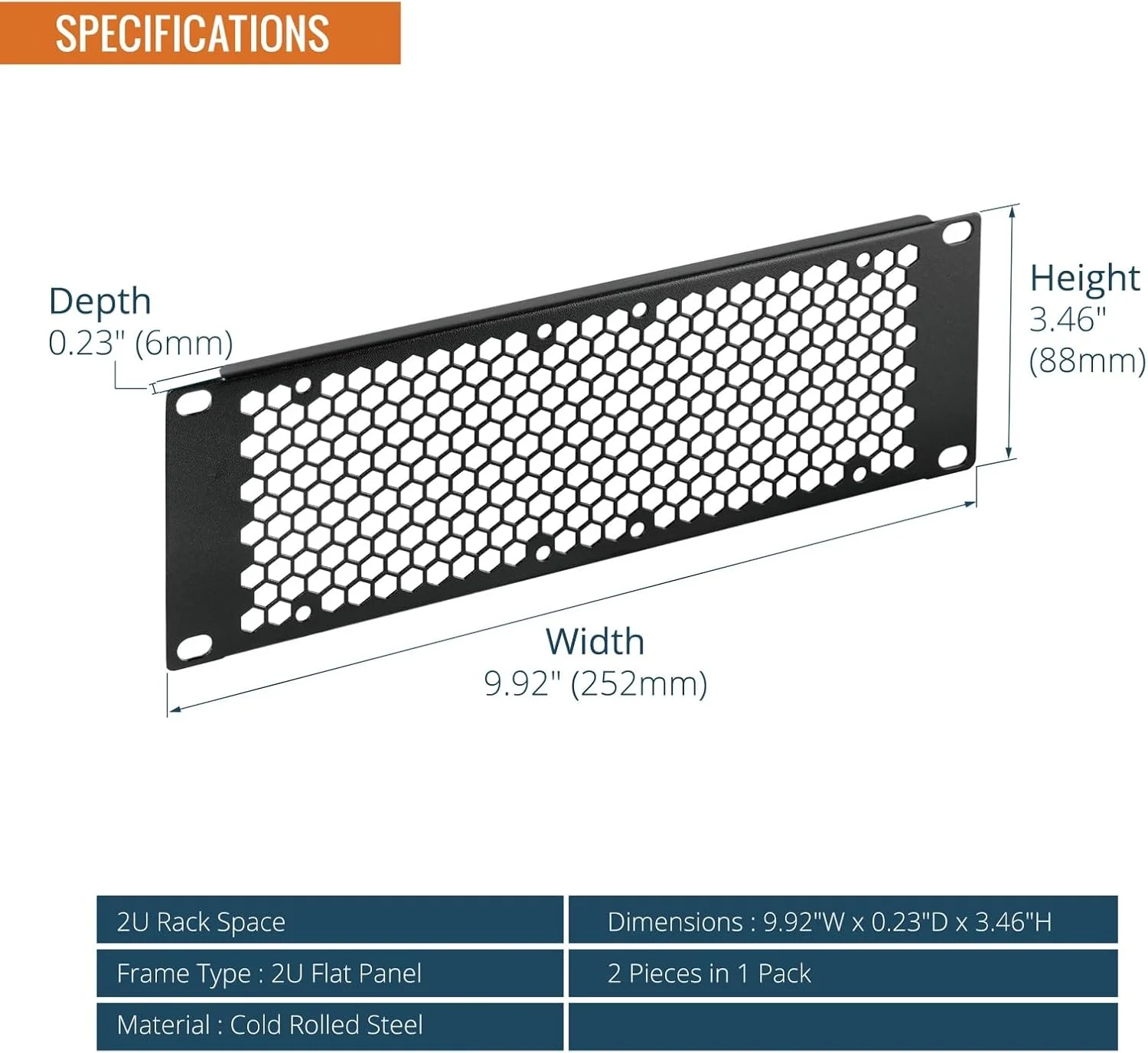 پنل پوششی رک 2U تهویه دار Tecmojo، بسته 2 عددی، فیلر پنل پچ استیل برای رک سرور 10 اینچی، کابینت شبکه، مرکز داده، آزمایشگاه خانگی، مشکی