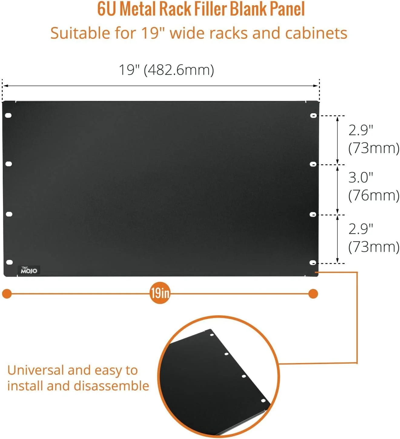 پنل خالی 6U Tecmojo، صفحه نصب رک برای رک سرور 19 اینچی، رک شبکه، محفظه ها و کابینت ها، جامد، مشکی