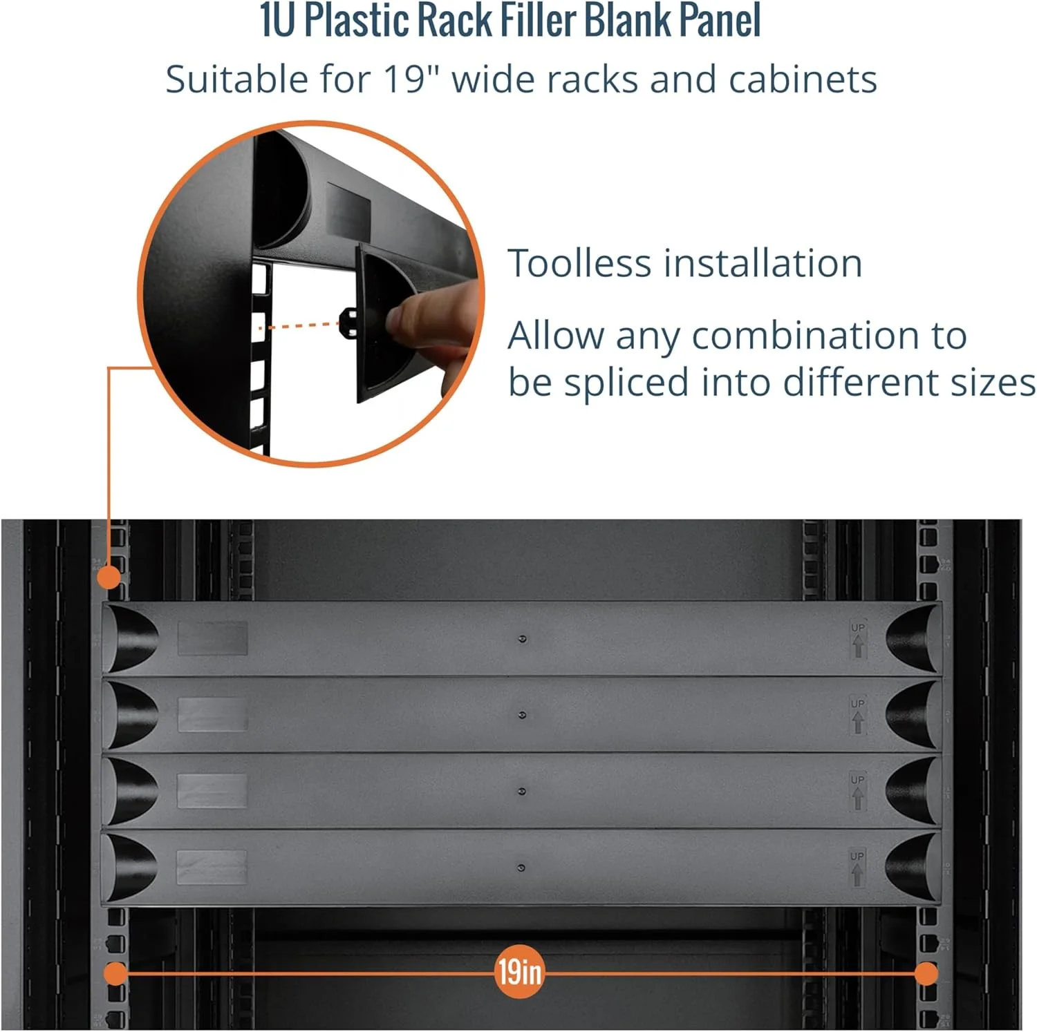 پنل خالی 1U Tecmojo، پنل خالی پلاستیکی رک، صفحه نصب رک برای محفظه رک سرور 19 اینچی یا کابینت شبکه، نصب بدون ابزار، مشکی (بسته 10 عددی)