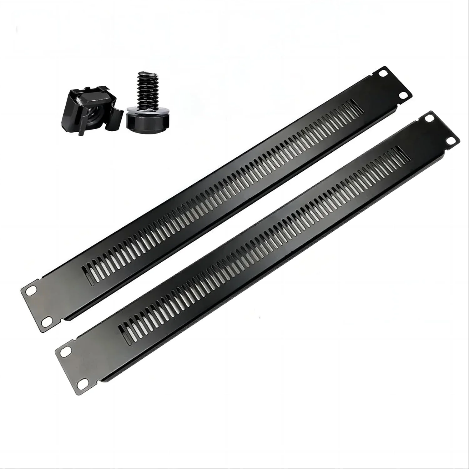 دو عدد پنل فاصله گذار رک خالی 1U با تهویه برای محفظه یا کابینت رک شبکه سرور 19 اینچی (همراه با پیچ های M6)