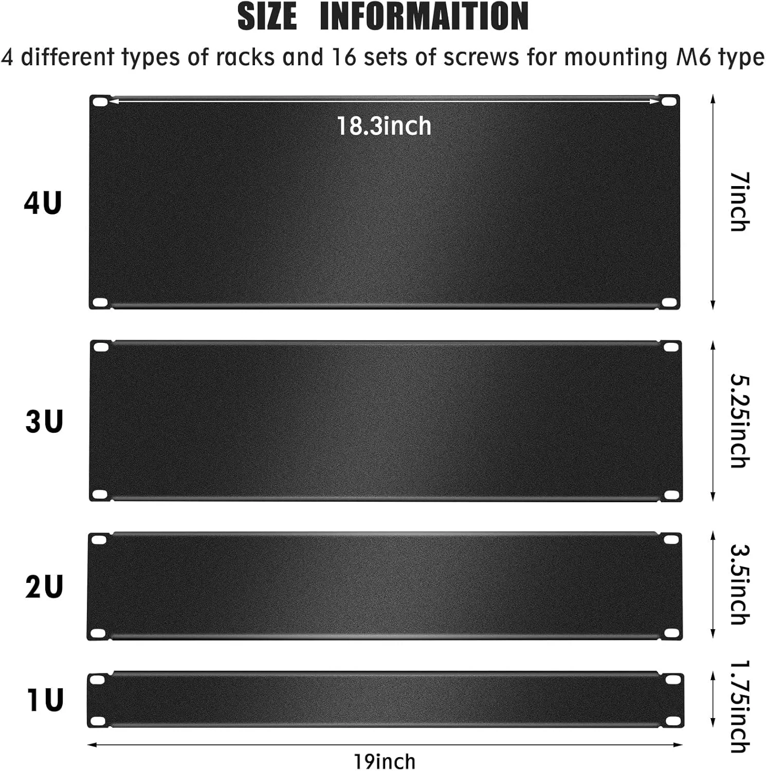 پنل های خالی Uoeo، بسته 4 عددی شامل پنل های 1U/2U/3U/4U، پنل فلزی جدا شده، پنل پرکننده برای رک سرور یا کابینت شبکه، مشکی، 4 سایز