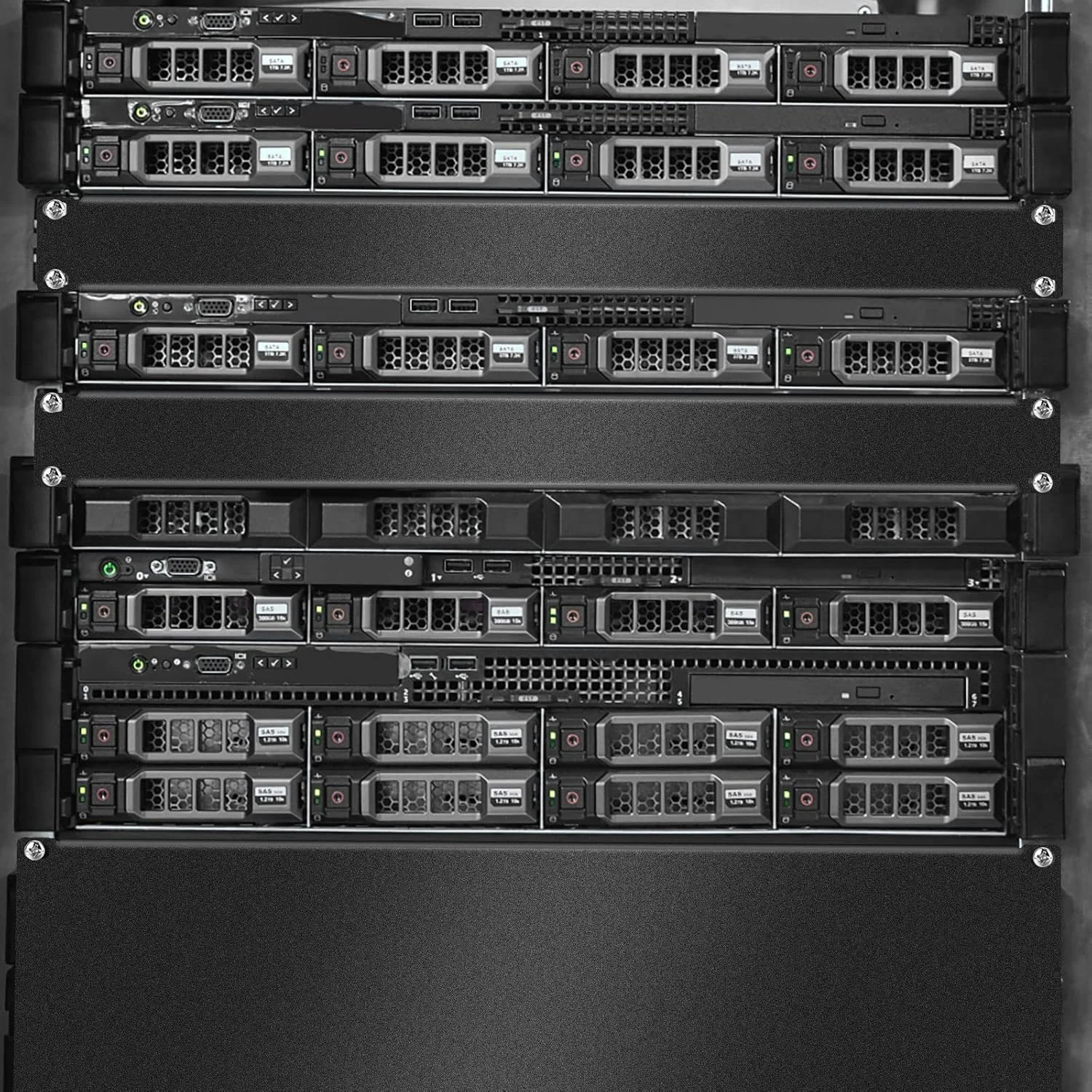 پنل های خالی Uoeo، بسته 4 عددی شامل پنل های 1U/2U/3U/4U، پنل فلزی جدا شده، پنل پرکننده برای رک سرور یا کابینت شبکه، مشکی، 4 سایز