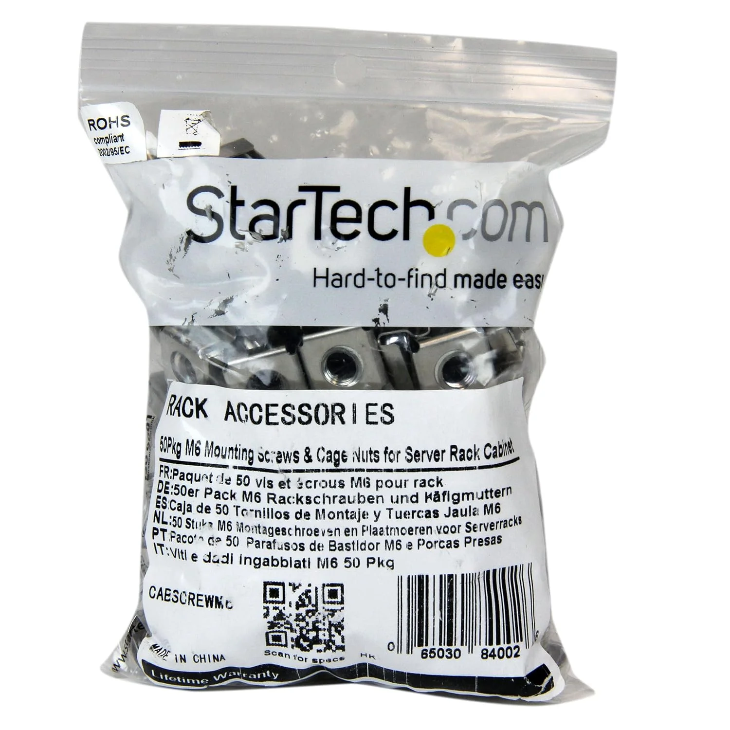 پیچ و مهره قفسی M6 - بسته 50 عددی - پیچ های نصب M6 و مهره قفسی برای رک و کابینت سرور - نقره ای (CABSCREWM62)، 50 عدد مهره قفسی نقره ای M6 و پیچ های نصب