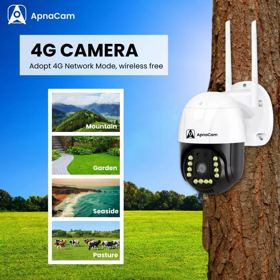 دوربین مداربسته PTZ 4 مگاپیکسل 4G سیم کارت FHD با قابلیت نظارت زنده | چرخش 360 درجه | صدای دو طرفه | حالت شب رنگی | ضبط کارت SD | دوربین امنیتی تشخیص حرکت