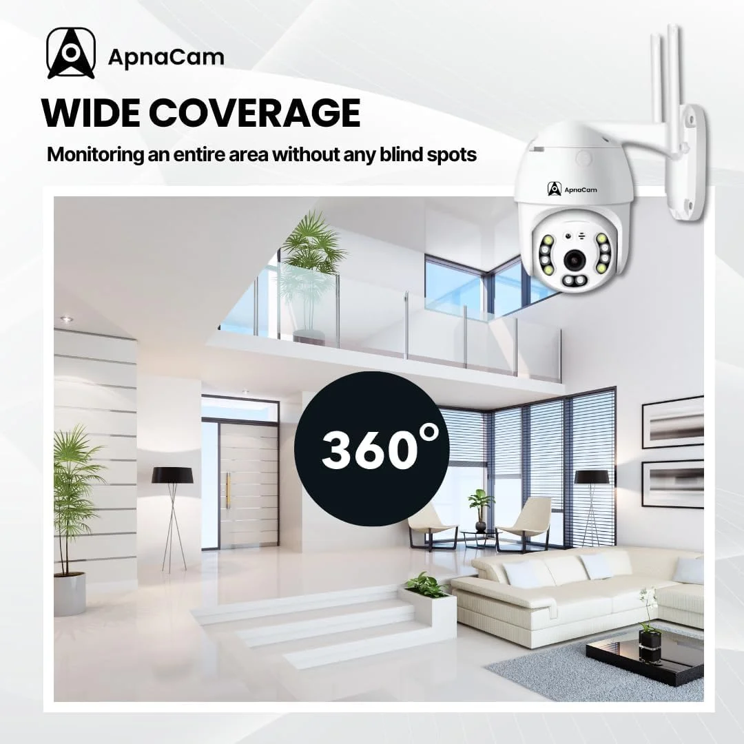 دوربین مداربسته ۳۶۰ درجه ۳ مگاپیکسلی ApnaCam | وای فای هوشمند UHD | دوربین مداربسته PTZ بیرونی دید در شب رنگی، نظارت زنده، ضد آب IP66، ضبط کارت SD دوربین مداربسته ۳۶۰ درجه ۳ مگاپیکسلی ApnaCam | وای فای هوشمند UHD | دوربین مداربسته PTZ بیرونی دید در شب رنگی، نظارت زنده، ضد آب IP66، ضبط کارت SD