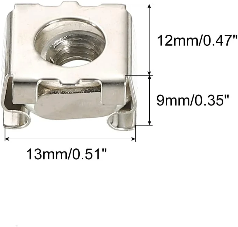 مهره قفسی HOPHO M5 فولاد کربنی با روکش نیکل برای رک های سرور، بسته 30 عددی، نقره ای