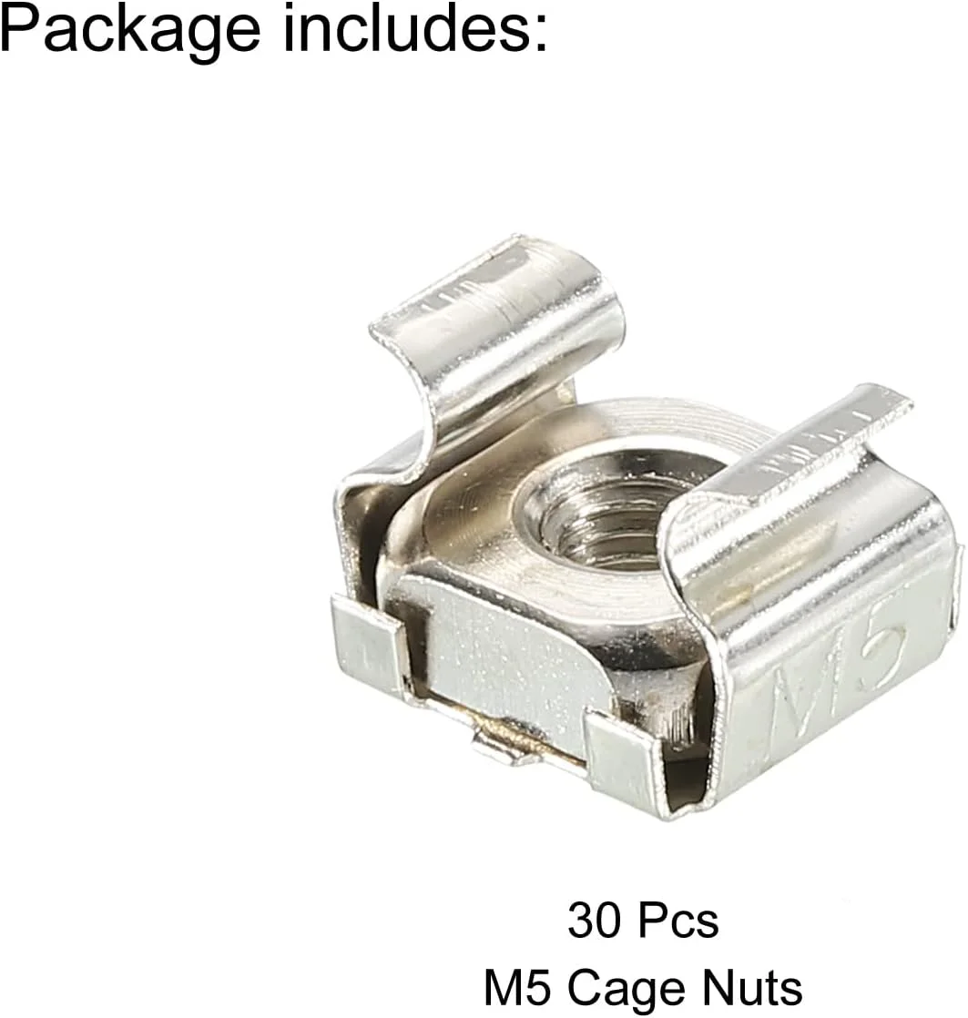 مهره قفسی HOPHO M5 فولاد کربنی با روکش نیکل برای رک های سرور، بسته 30 عددی، نقره ای