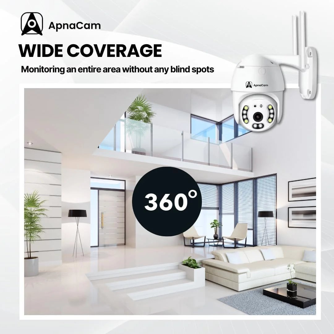 دوربین مداربسته هوشمند وایرلس وای فای 3 مگاپیکسلی ApnaCam مناسب فضای باز | دوربین امنیتی PTZ | دید در شب رنگی | صدای دو طرفه | ضد آب و هوا، دوربین امنیتی وای فای فضای باز، نظارت خانگی