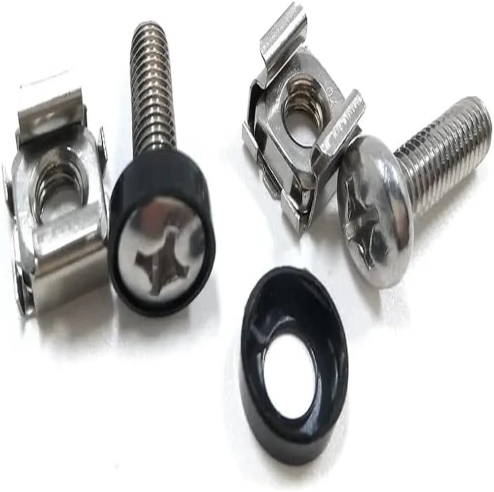 مهره قفسی و پیچ رک DKURVE® M6 x 16mm | پیچ های نصب رک، مهره قفسی و واشرهای لاستیکی برای کابینت سرور، رک های شبکه، روترها و قفسه ها (بسته 60 عددی)