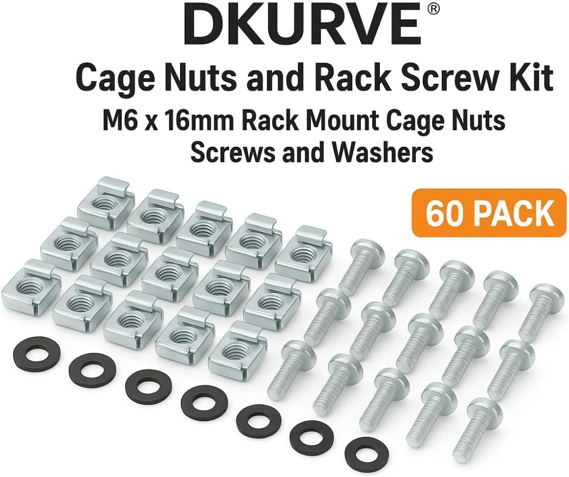 مهره قفسی و پیچ رک DKURVE® M6 x 16mm | پیچ های نصب رک، مهره قفسی و واشرهای لاستیکی برای کابینت سرور، رک های شبکه، روترها و قفسه ها (بسته 60 عددی) مهره قفسی و پیچ رک DKURVE® M6 x 16mm | پیچ های نصب رک، مهره قفسی و واشرهای لاستیکی برای کابینت سرور، رک های شبکه، روترها و قفسه ها (بسته 60 عددی)