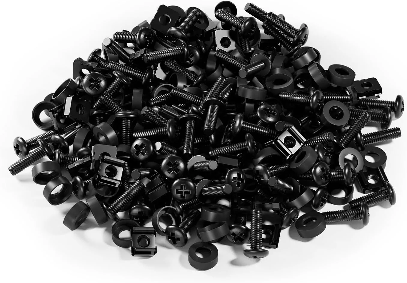 مجموعه مهره و پیچ قفسی FGB شامل ۱۰۰ عدد مهره قفسی و پیچ M6 - ۱۰۰ عدد M6 x 20 mm مناسب برای رک های پچ پنل، محفظه سرور ۱۹ اینچ و ۱۰ اینچ، کیت نصب فولادی برای کابینت های شبکه - مشکی