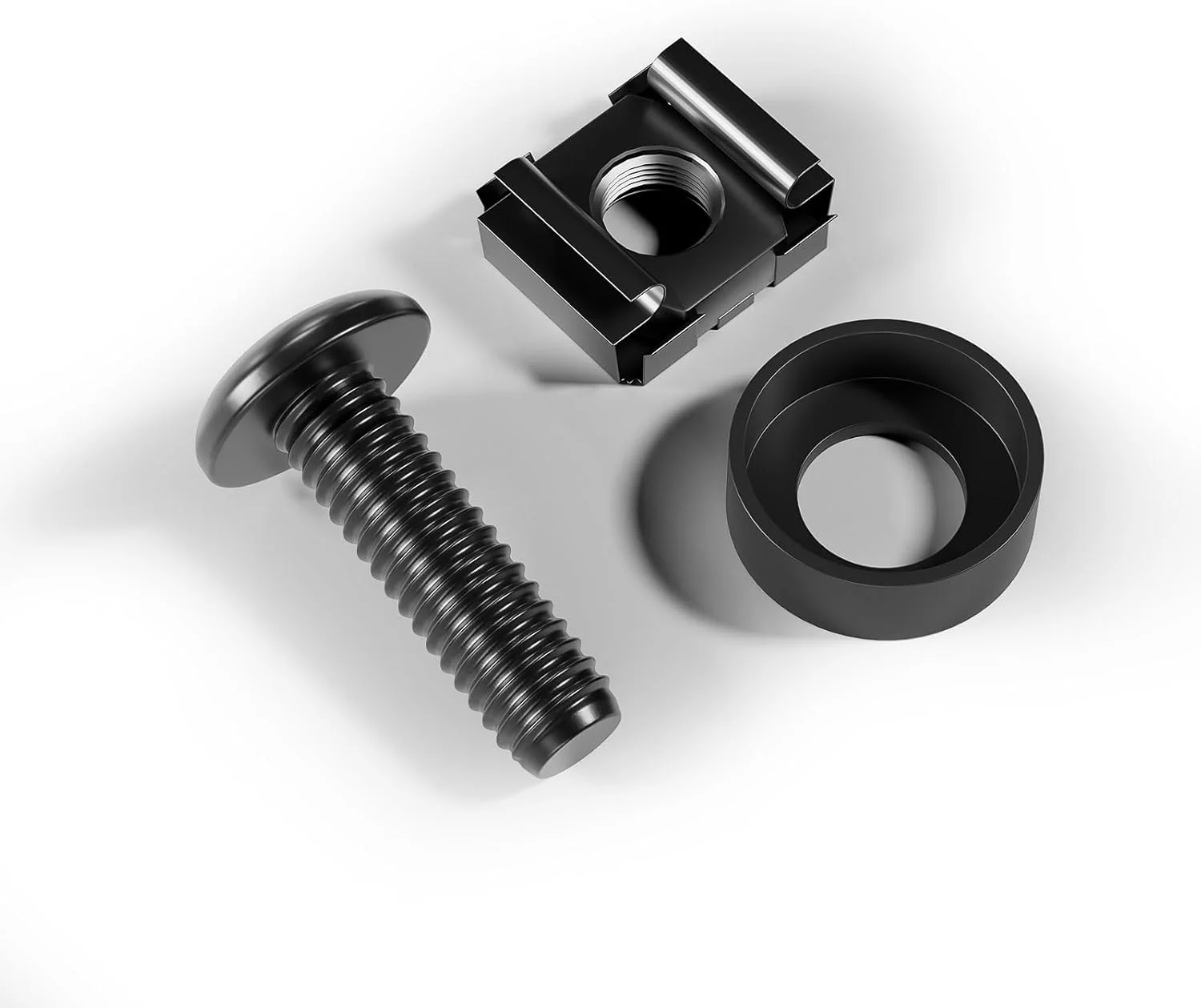 مجموعه مهره و پیچ قفسی FGB شامل ۱۰۰ عدد مهره قفسی و پیچ M6 - ۱۰۰ عدد M6 x 20 mm مناسب برای رک های پچ پنل، محفظه سرور ۱۹ اینچ و ۱۰ اینچ، کیت نصب فولادی برای کابینت های شبکه - مشکی