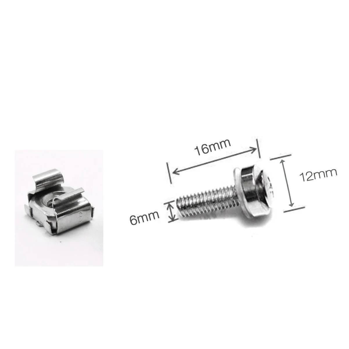 بسته 60 عددی پیچ و مهره قفسی M6 x 16mm برای رک سرور بسته 60 عددی پیچ و مهره قفسی M6 x 16mm برای رک سرور