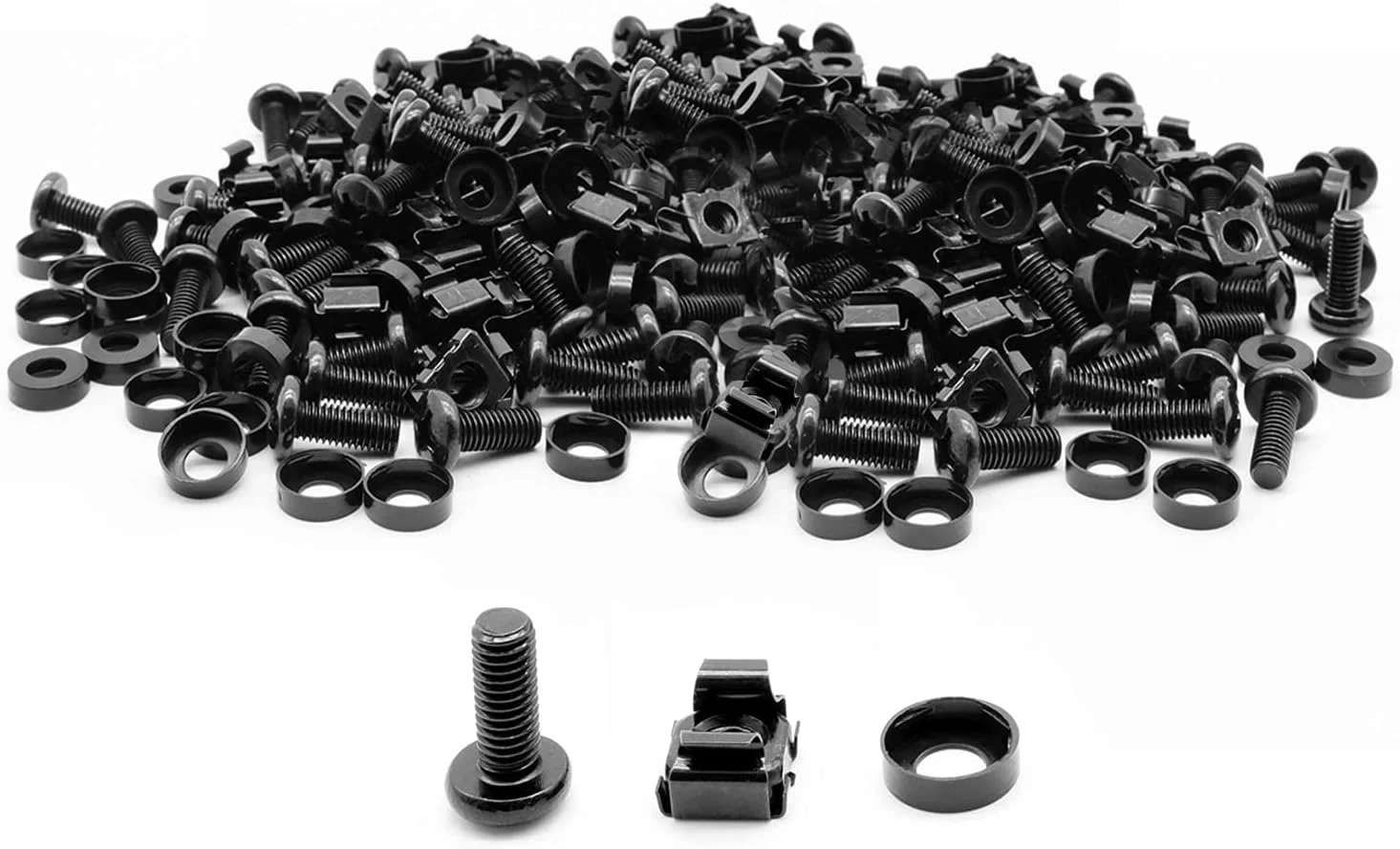 مجموعه مهره قفسی، پیچ و واشر دیتا M6 - برای نصب تجهیزات رک مونت به محفظه های شبکه (100 عدد، مشکی)