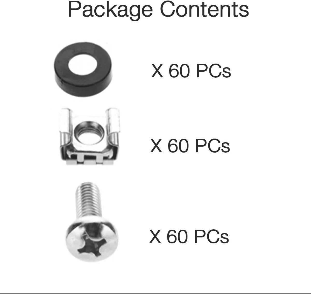 بسته 60 عددی پیچ و مهره قفسی M6 x 16mm برای قفسه سرور و رک