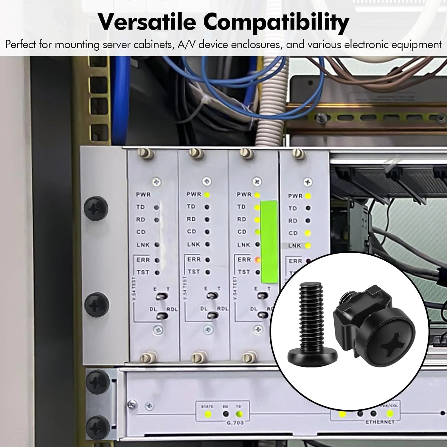 مجموعه 20 عددی مهره قفسی و پیچ M6 برای کابینت های شبکه، رک های سرور، ریل های رک AV، کیت نصب M6 برای قفسه های شبکه کابینت های 10 و 19 اینچی - مشکی