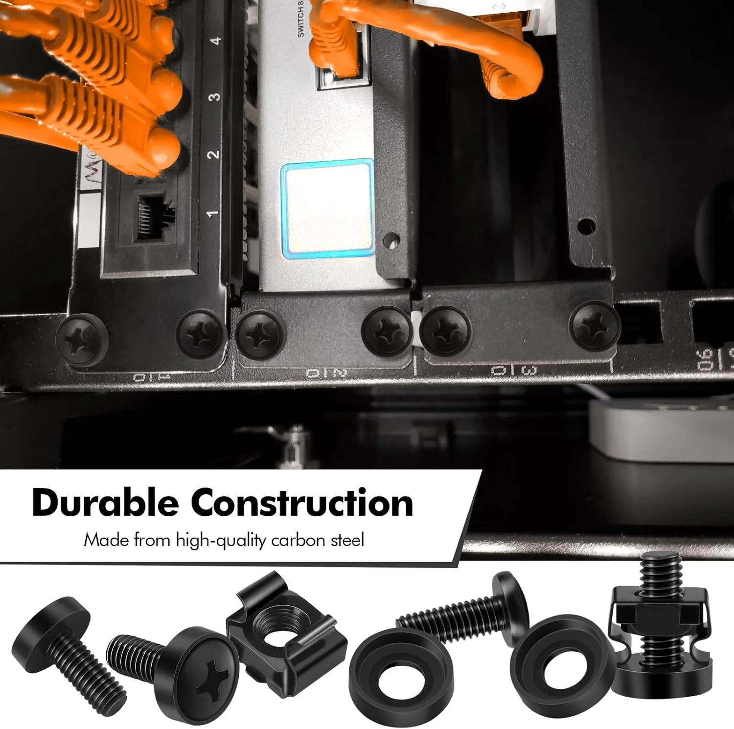 مجموعه 20 عددی مهره قفسی و پیچ M6 برای کابینت های شبکه، رک های سرور، ریل های رک AV، کیت نصب M6 برای قفسه های شبکه کابینت های 10 و 19 اینچی - مشکی