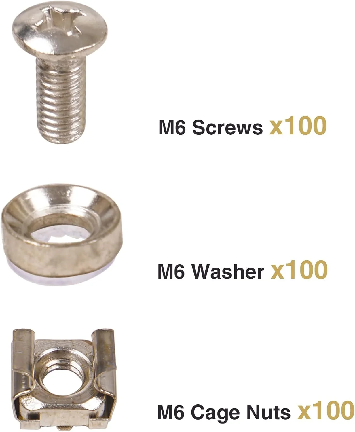 پیچ و مهره قفسه M6 ساند تاون، 100 عدد، برای جعبه های رک، نصب سرور، محفظه ها (STCN-M6X100)