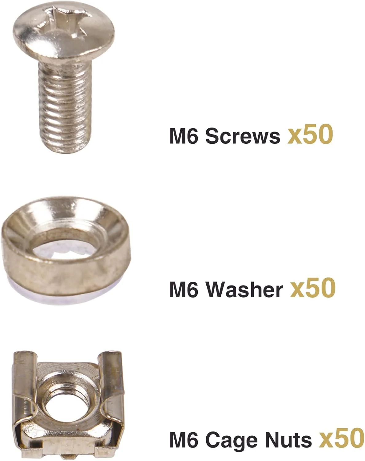 پیچ و مهره قفس رک M6 ساند تاون، 50 عدد، برای جعبه رک، نصب سرور، محفظه ها (STCN-M6X50)