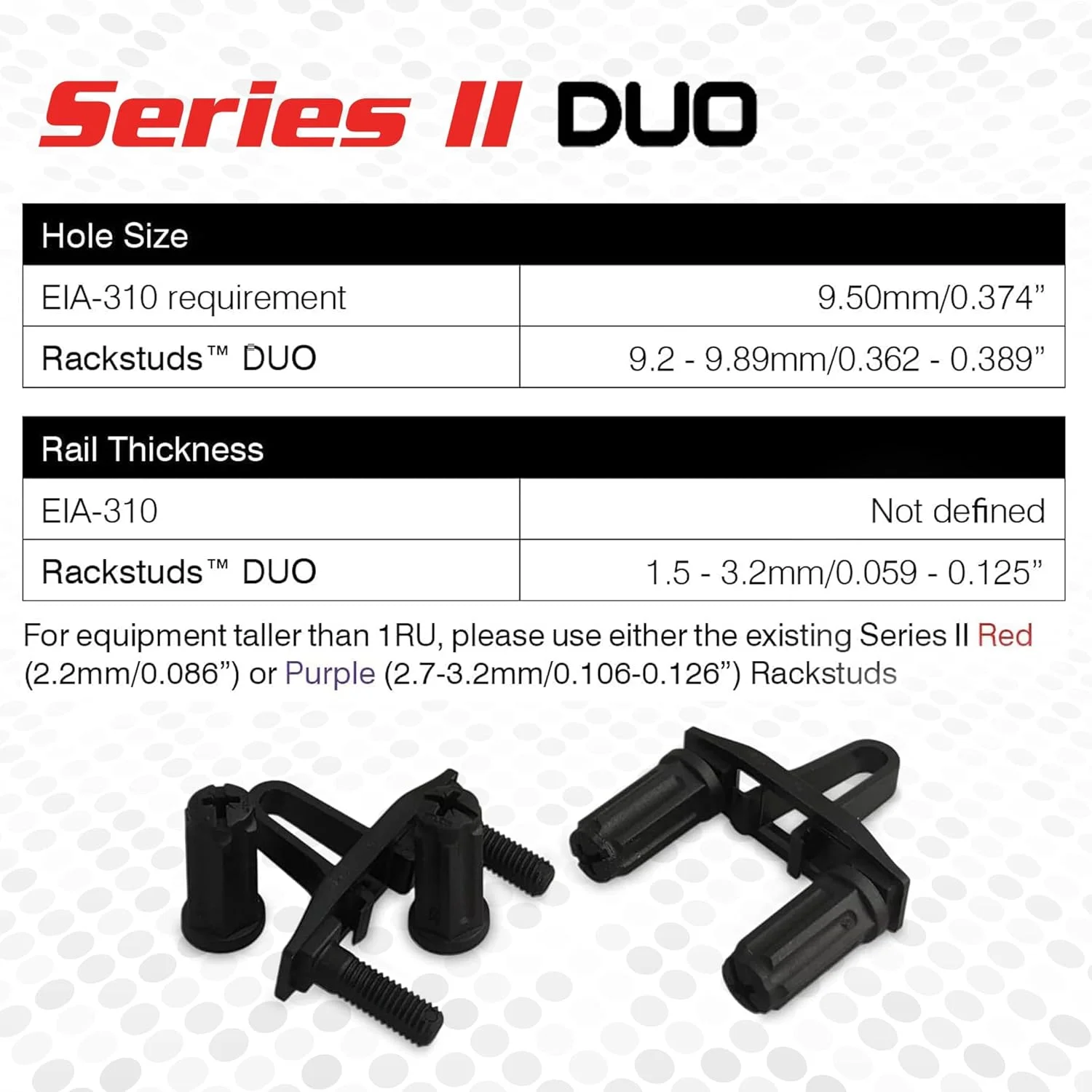 راهکار نصب رک Rackstuds DUO20 1RU Series II - جایگزینی آسان برای پیچ های رک معمولی و مهره های قفسی و پیچ های رک سرور، ایده آل برای راه اندازی سخت افزار سرور - بسته 20 عددی، جهانی