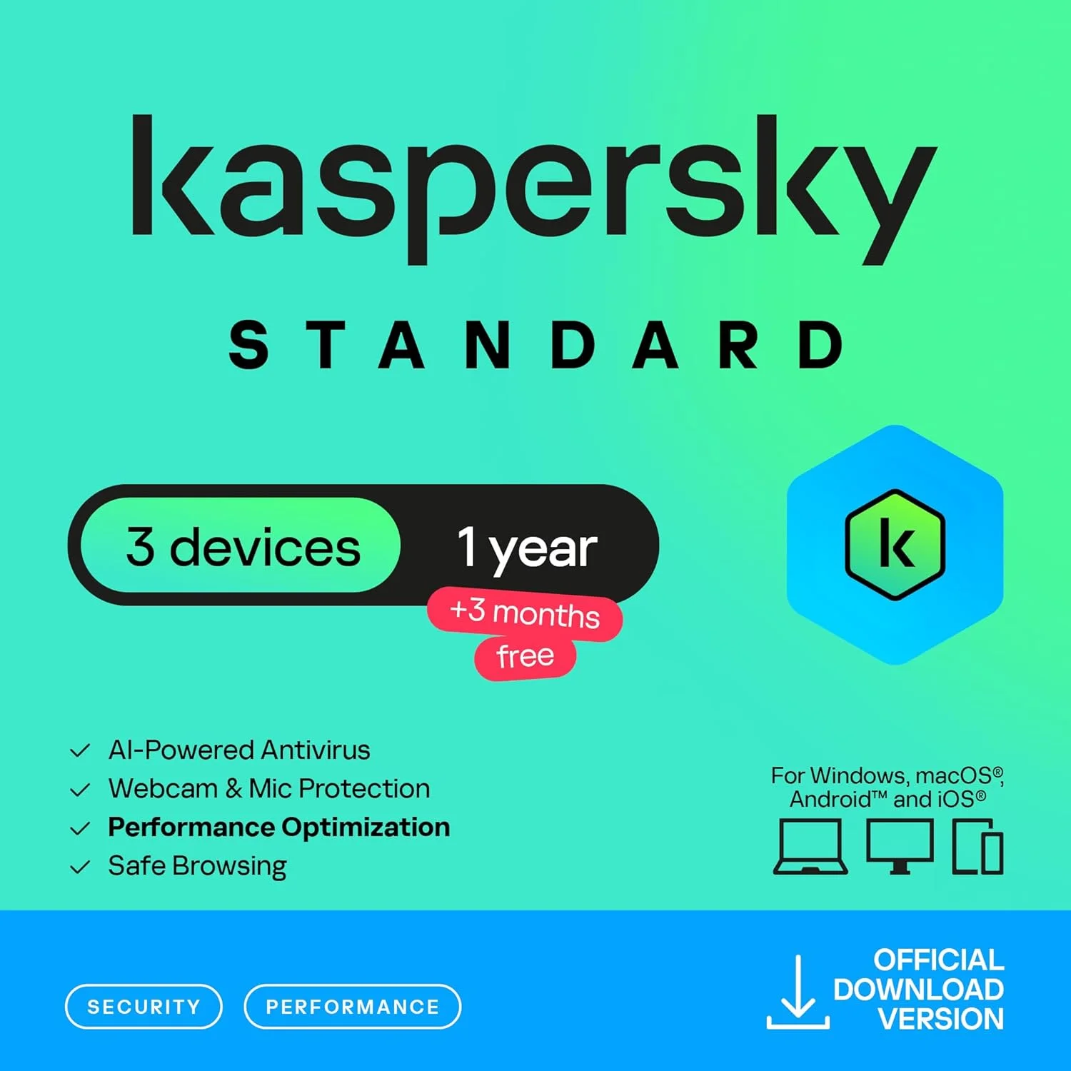 Kaspersky Standard Anti-Virus 2025 | 3 دستگاه | 1 سال + 3 ماه رایگان | آنتی ویروس مجهز به هوش مصنوعی | مرور ایمن | ضد فیشینگ | حالت بازی | بهینه سازی عملکرد | PC/Mac/Mobile