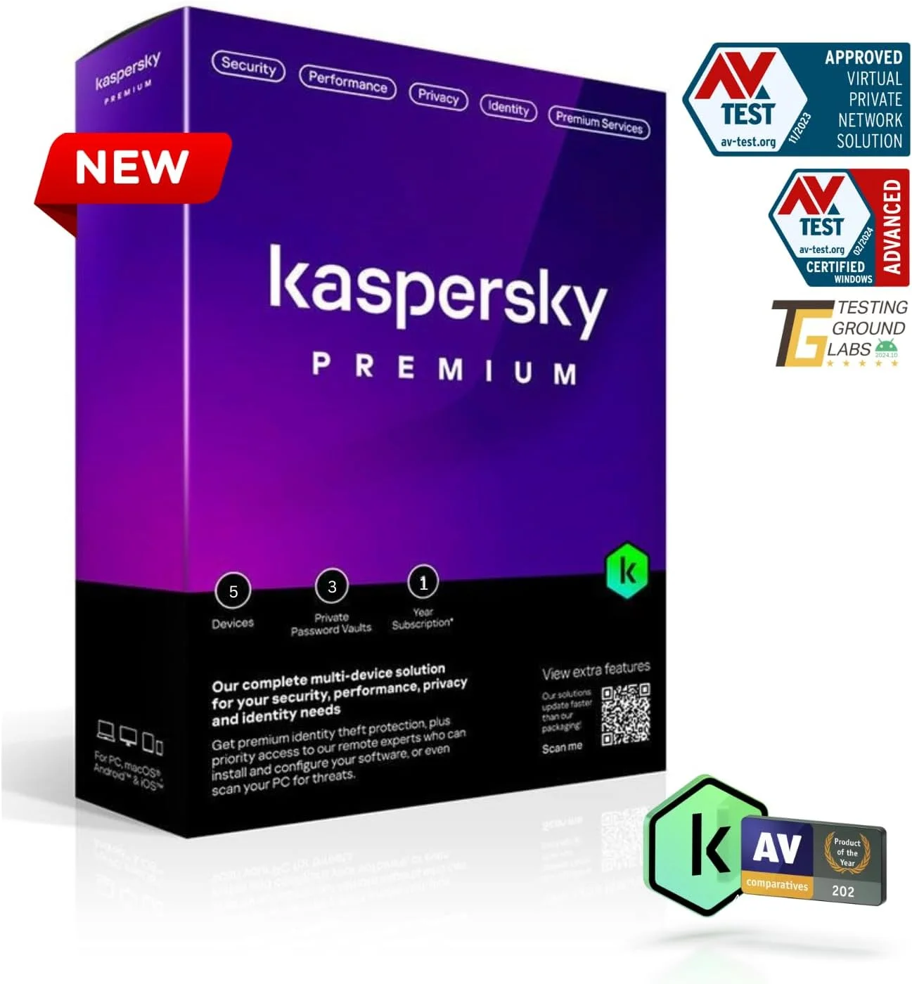 Kaspersky Premium + پشتیبانی مشتری 5 دستگاه 1 ساله (بدون CD)