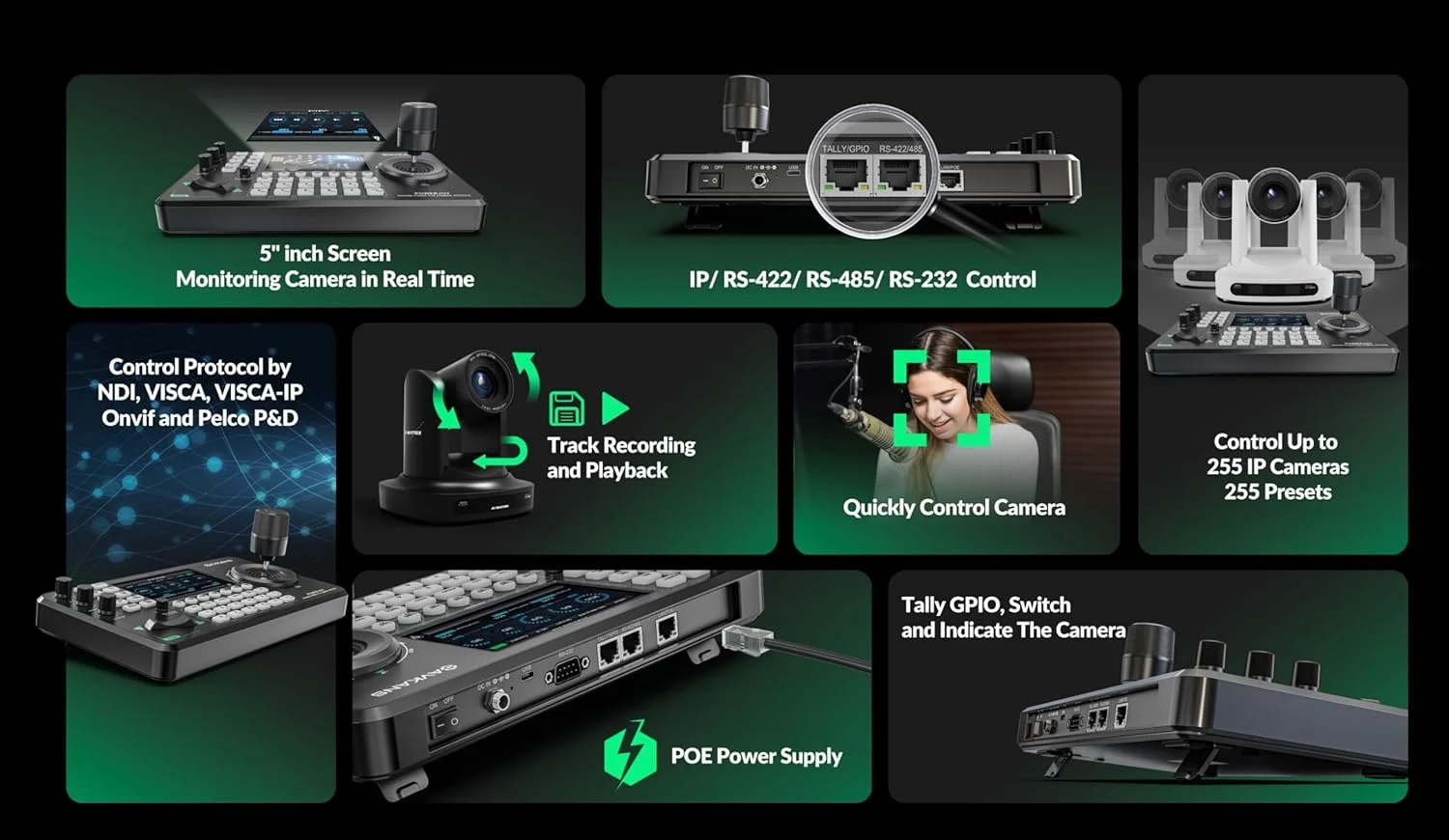 کنترلر جوی استیک دوربین PTZ مدل AVKANS PowerJoy، نسل دوم کنترلر کیبورد دوربین PTZ IP NDI با جوی استیک 4D برای پخش زنده کلیسا، فعالسازی PoE (کنترلر PTZ با صفحه نمایش 5 اینچی)