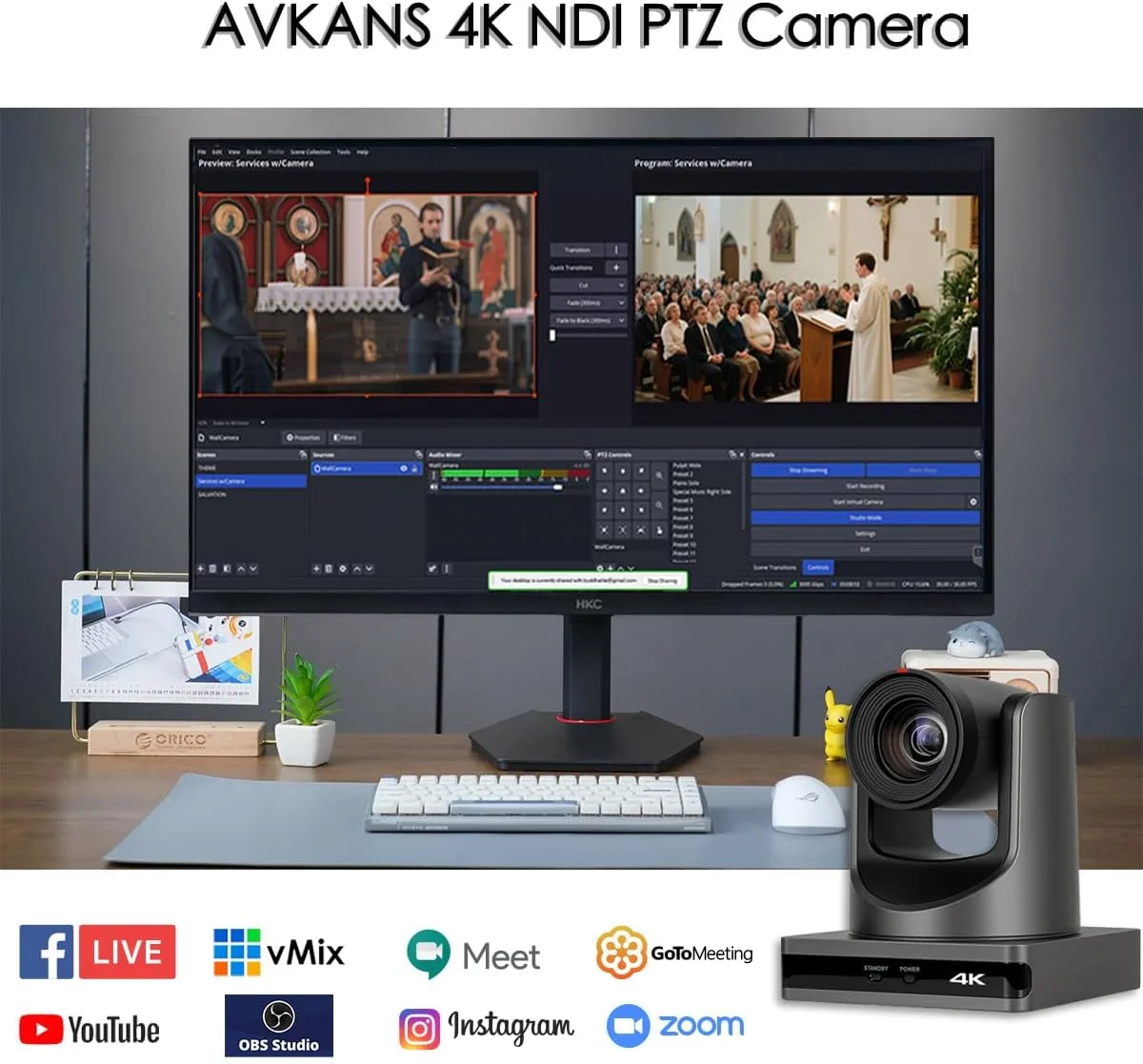 دوربین 4K PTZ آوکانس، دوربین PTZ با کیفیت 4K و نرخ 30 فریم بر ثانیه، با خروجی HDMI SDI USB IP مناسب برای پخش زنده با کیفیت بالا، قابلیت ارتقا NDI