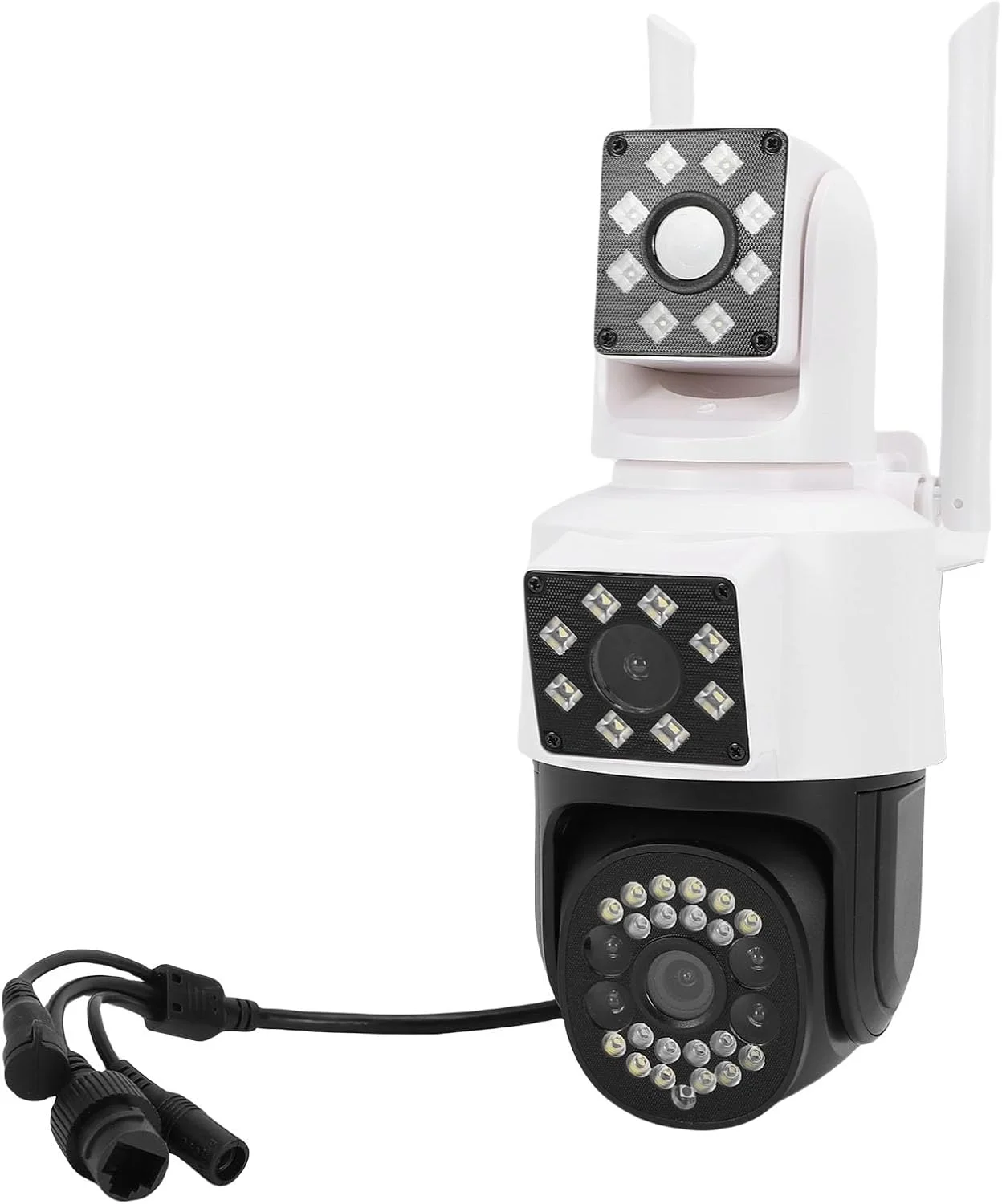 دوربین امنیتی چرخشی 1080P برای فضای باز، دوربین وای فای سه لنز، دید 360 درجه، چرخش دوگانه، تشخیص حرکت هوشمند، اشتراک گذاری از راه دور با اپلیکیشن (دوشاخه UK)