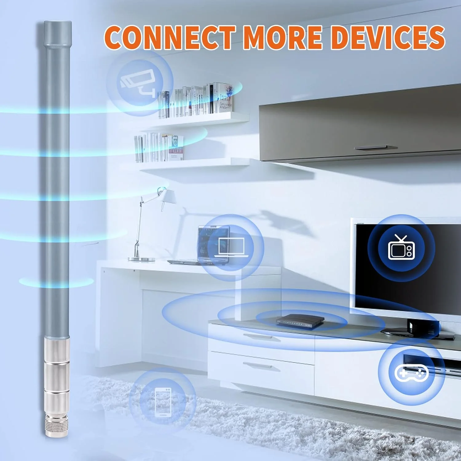 آنتن وای فای بیرونی Bingfu 5dbi دو بانده 2.4 گیگاهرتز 5 گیگاهرتز با بهره بالا، همه جهته، RP-SMA/SMA نر برای دوربین مداربسته بی سیم، روتر وای فای، مانیتور نظارت تصویری